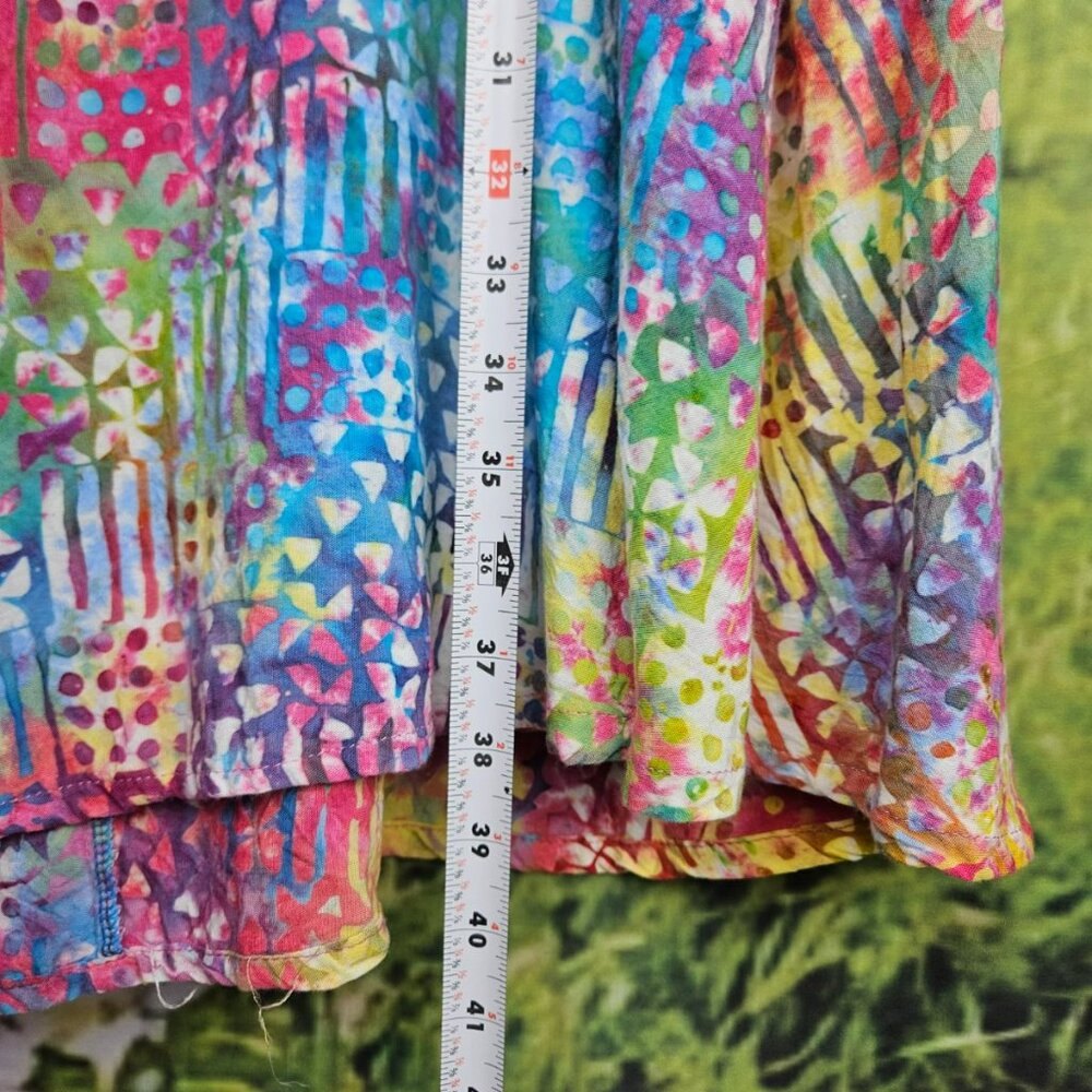 Hand Kreation XL Colorful Boho Hippie V-Neck Dress Pockets A Line Womens Knee - Picture 11 of 11